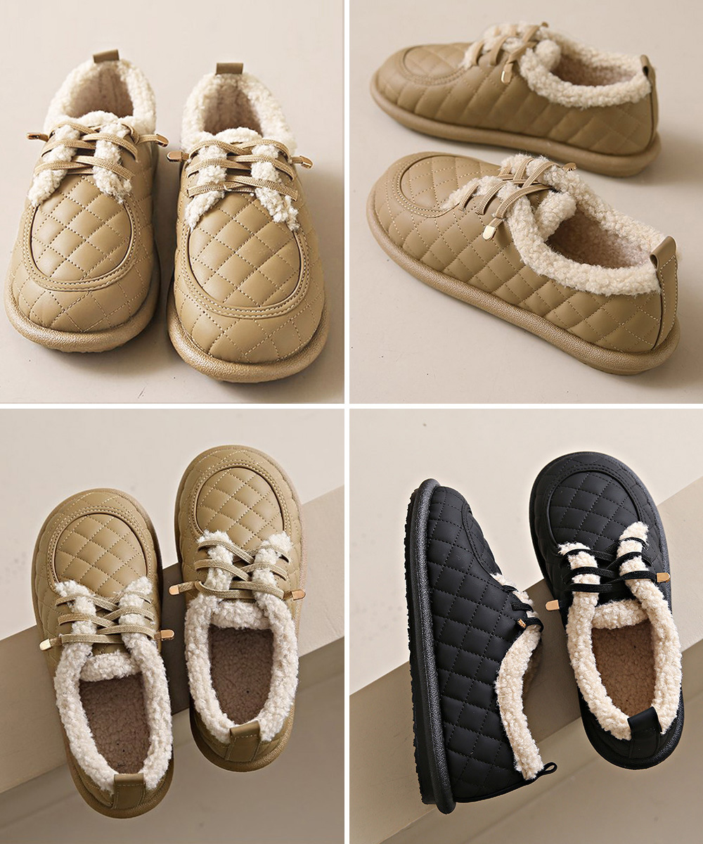 レディーススリッポン 幅広ふわもこ裏起毛モカシン防寒パンプス