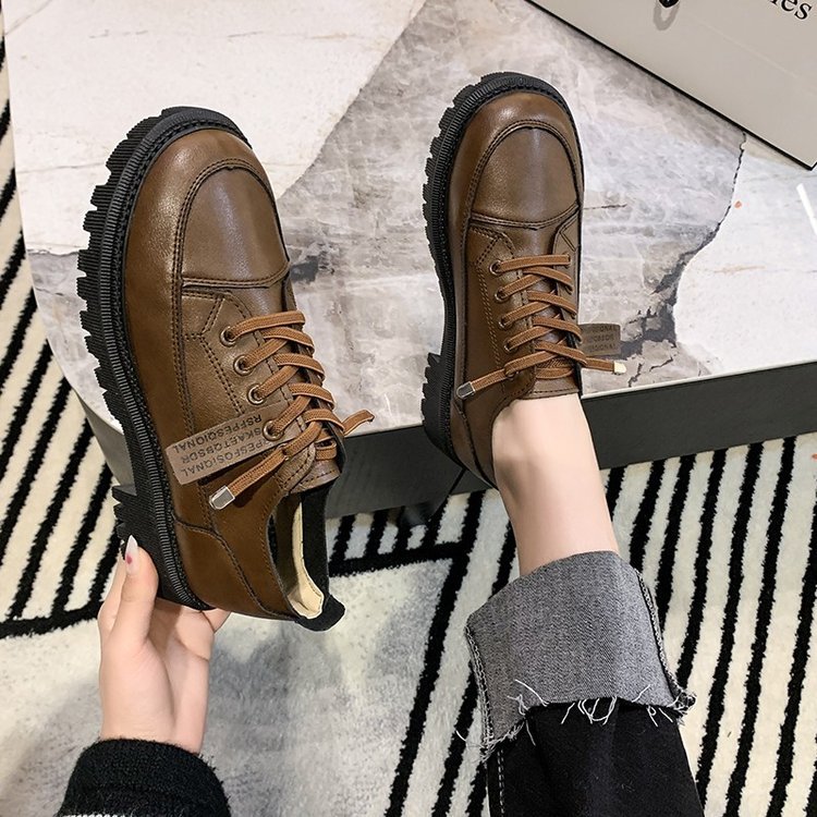 レディーススリッポン 厚底レザー調カジュアルシューズ