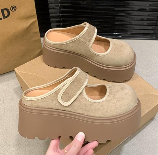 レディーススリッポン 厚底ベルクロストラップ靴 女性用つっかけサンダル