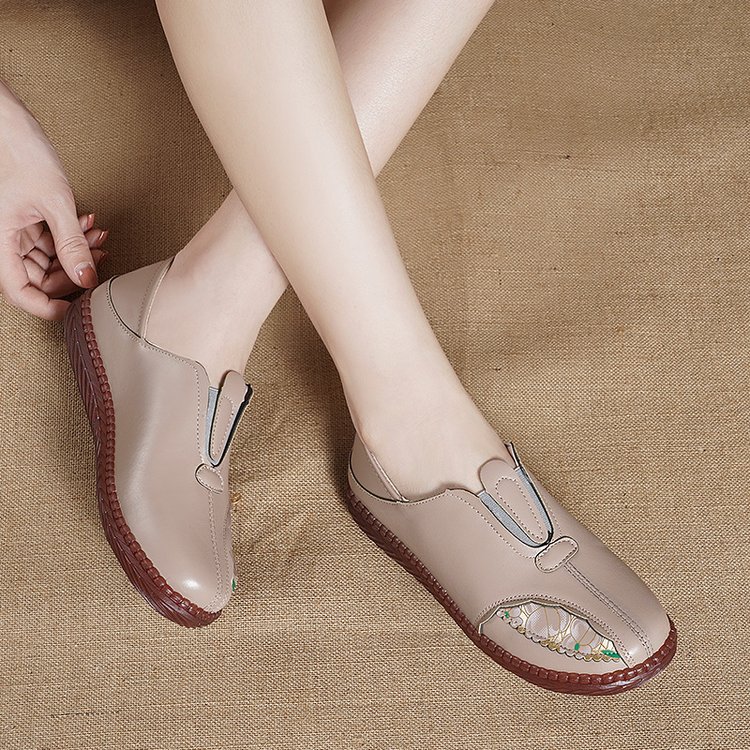 幅広対応レディーススリッポン着脱簡単合皮靴