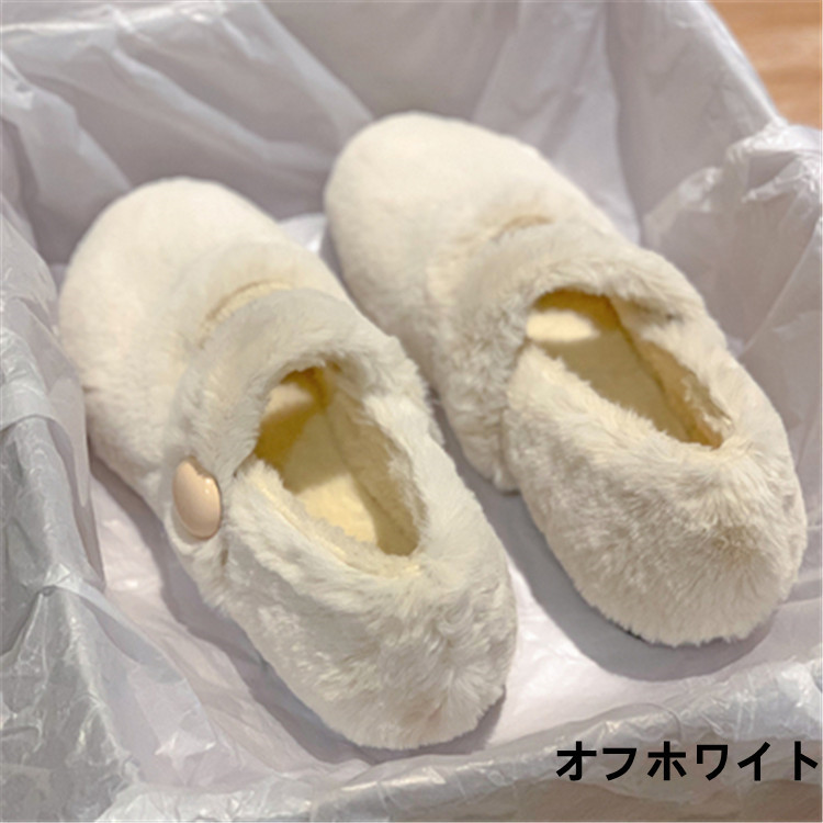 レディーススリッポン レトロ裏起毛ふわもこ幅広フラット靴