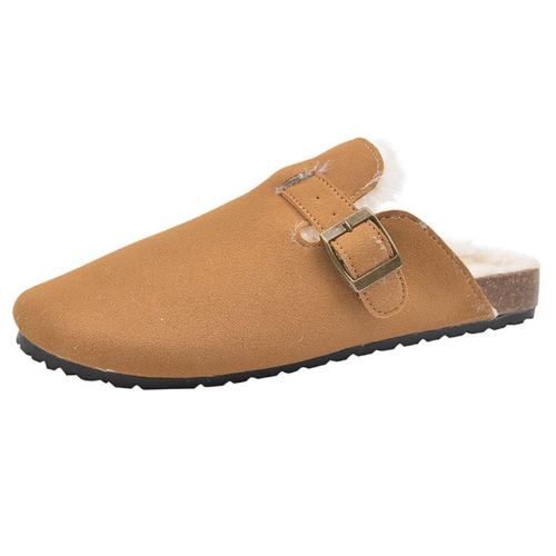 レディーススリッポン 幅広対応 ムートン調裏ボアミュール ぺたんこ