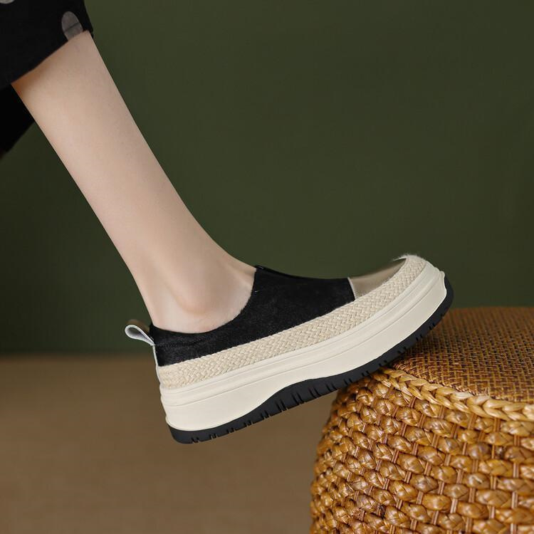 レディーススリッポン 厚底ヒョウ柄スリッポン 快適中ヒール レディース楽々靴