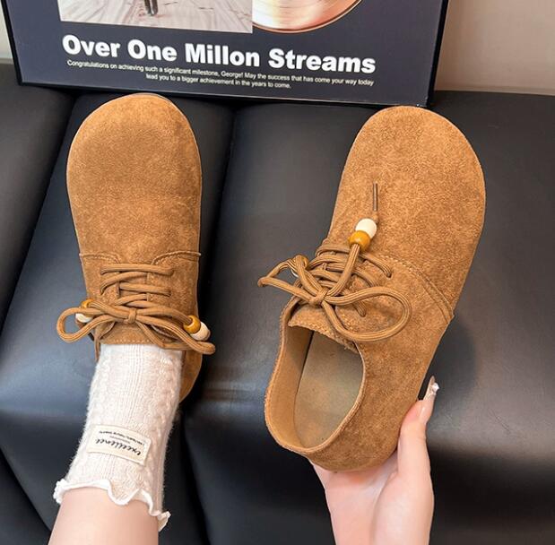 レディーススリッポン 幅広対応 丸つま先合皮ローファー風フラット靴