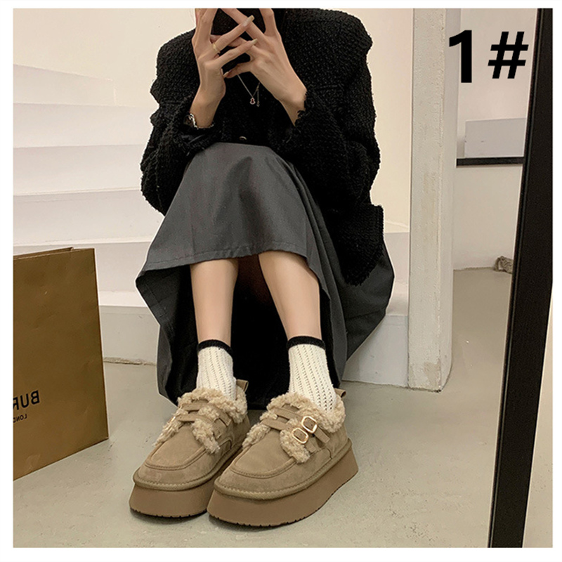 レディーススリッポン 裏起毛厚底もこもこ靴 防寒スリッポン