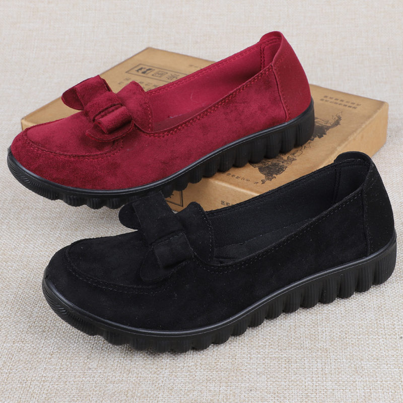 レディーススリッポン リボン付き厚底スリッポンシューズ