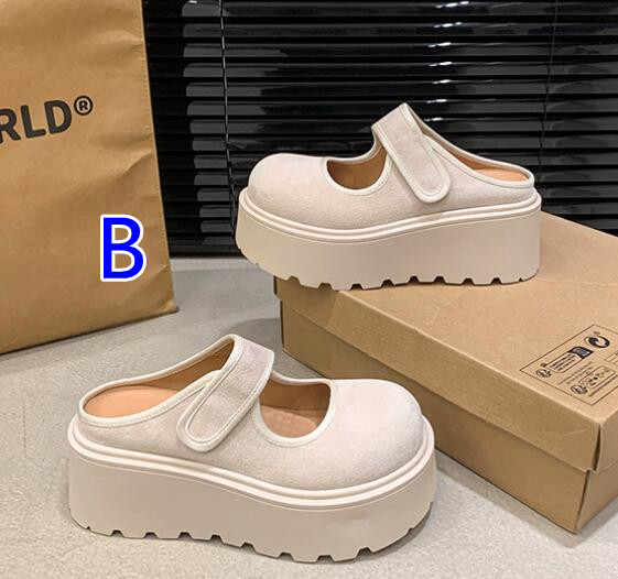 レディーススリッポン 厚底ベルクロストラップ靴 女性用つっかけサンダル