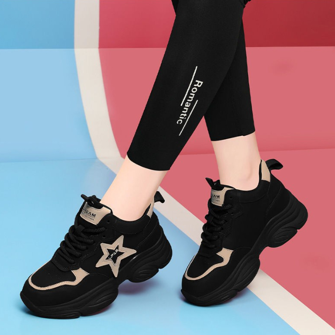 レディーススリッポン 厚底紐靴 美脚効果ボリュームソール レディース