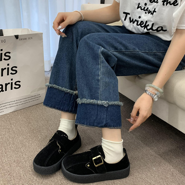 レディーススリッポン 幅広ムートン調裏ボア暖かスリッポン寒さ対策