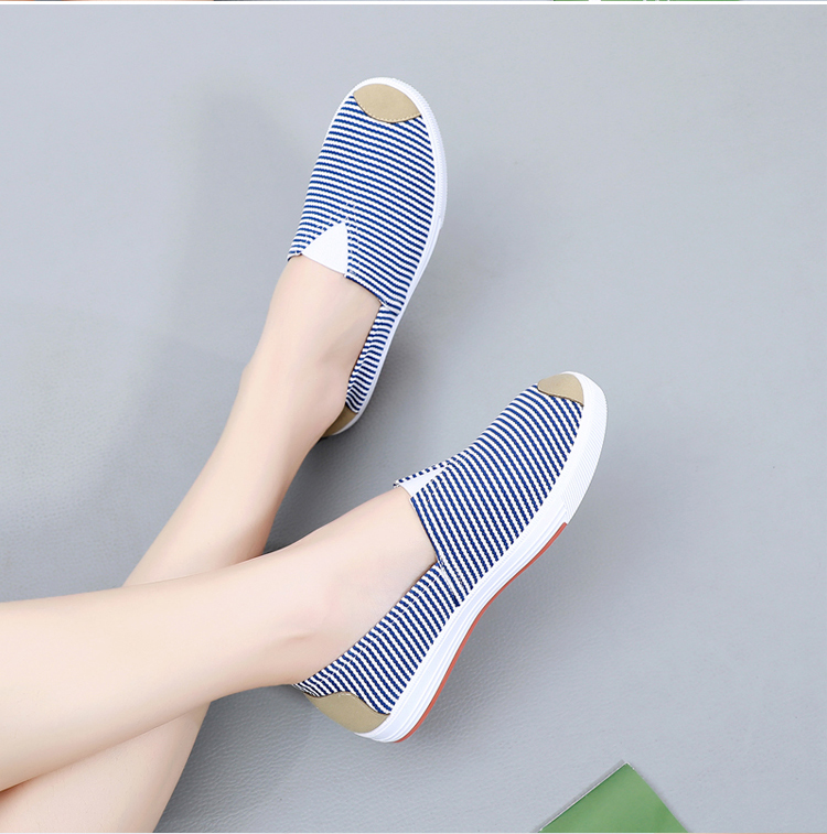 レディーススリッポン 縞模様柄軽量キャンバス地レディーススリッポン
