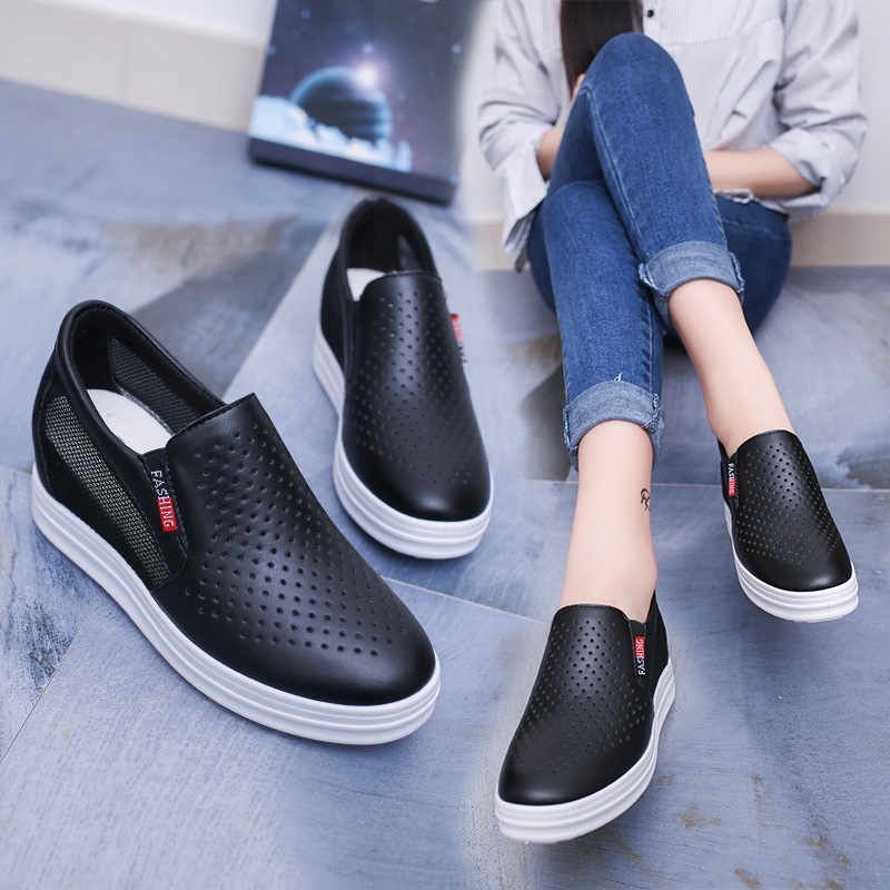 レディーススリッポン 春夏新作 厚底スニーカー 軽量通気性 美脚効果 レザー調