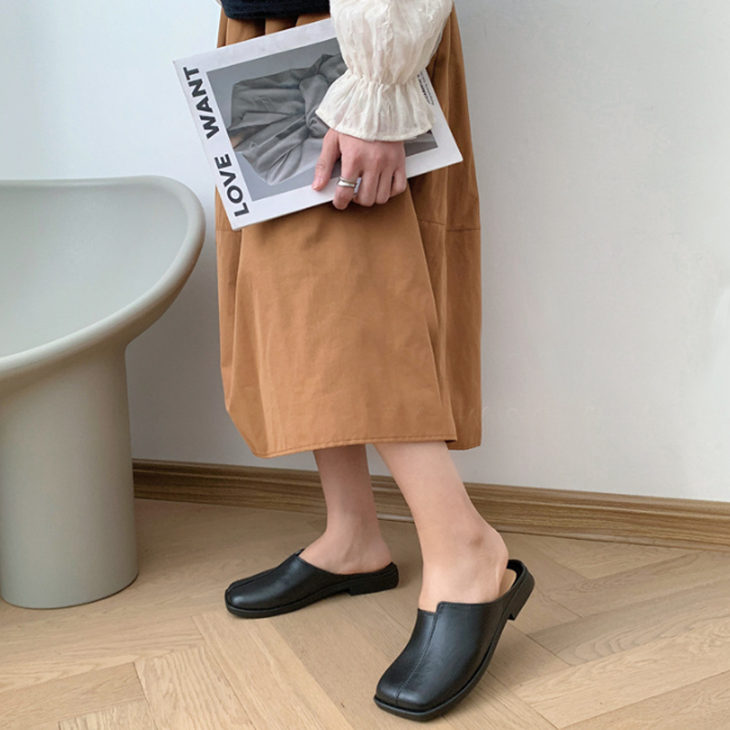 レディーススリッポン 幅広ミュール かかとなし フラット 室内外兼用履き