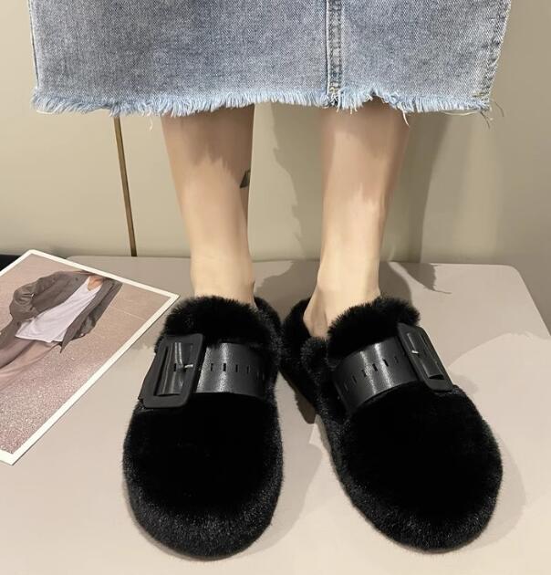 レディーススリッポン 冬新作厚底ファーサンダル保温ふわふわ外履き対応