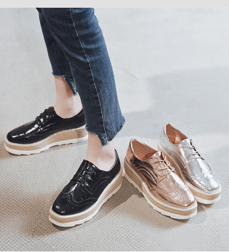 レディーススリッポン 厚底革靴 レース装飾 歩きやすいストラップシューズ