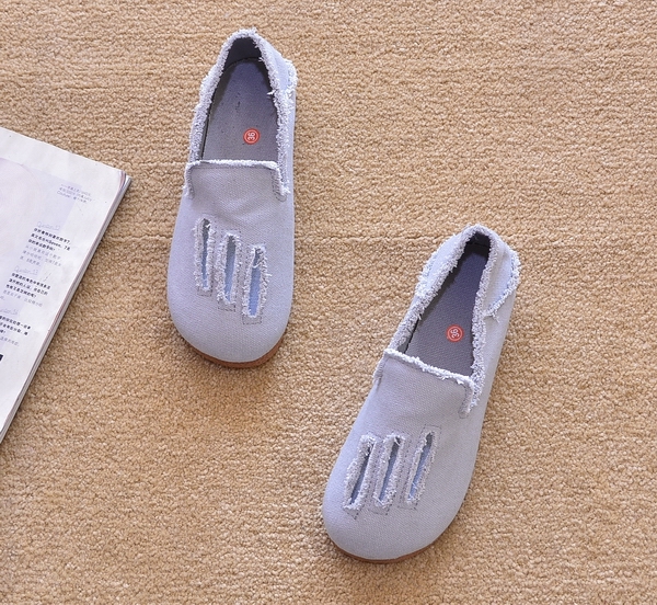 レディーススリッポン ふんわり縫い糸デザイン幅広レディーススリッポン
