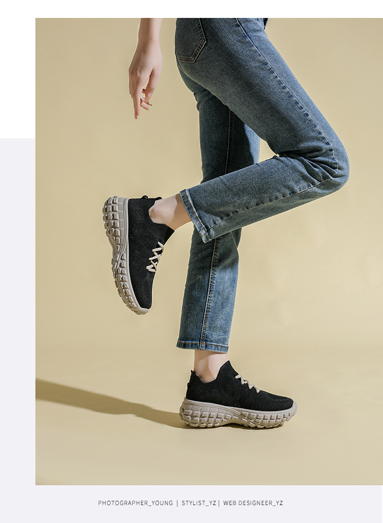 レディーススリッポン レディース厚底ニット靴 通気性抜群メッシュ素材 スタイルアップ