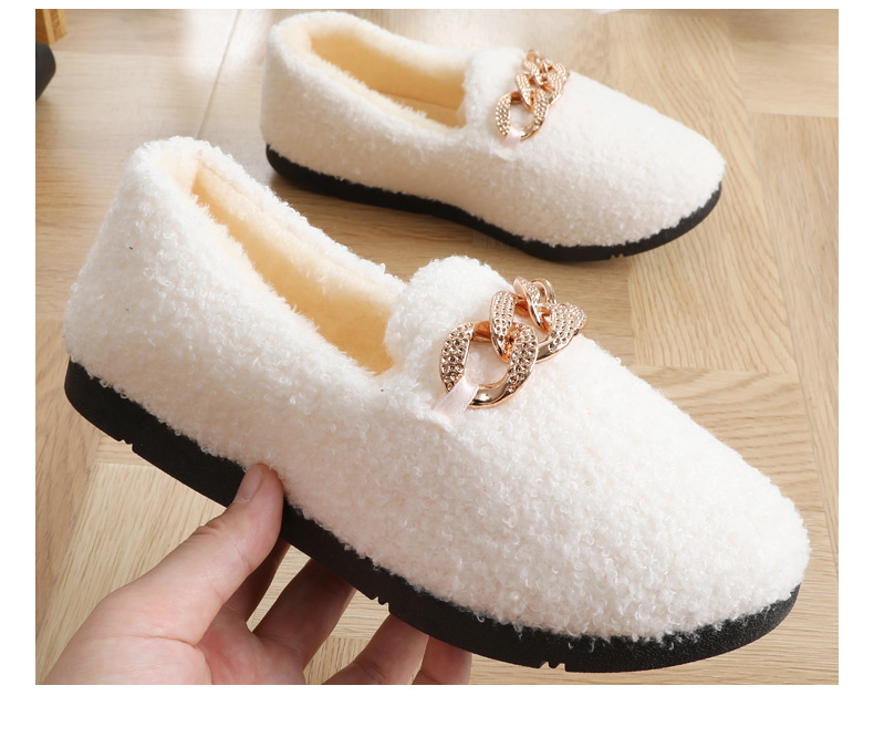 レディーススリッポン チェーン飾り付きふわふわボア素材スリッポン