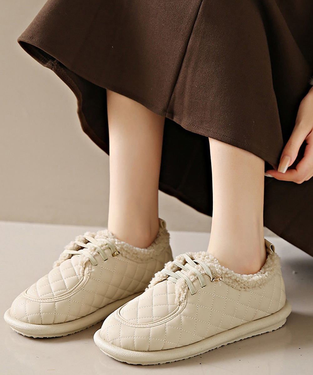 レディーススリッポン 幅広ふわもこ裏起毛モカシン防寒パンプス
