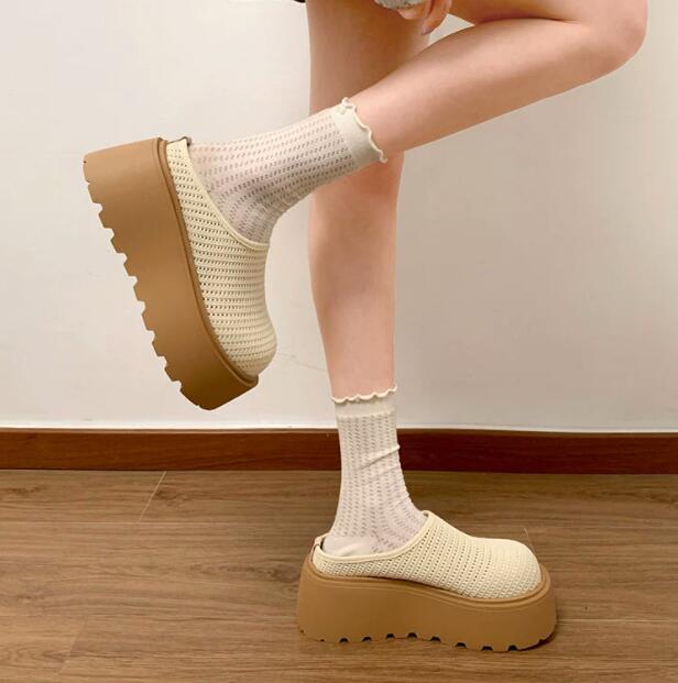 レディーススリッポン レディース厚底つっかけサンダル メッシュ編み軽量