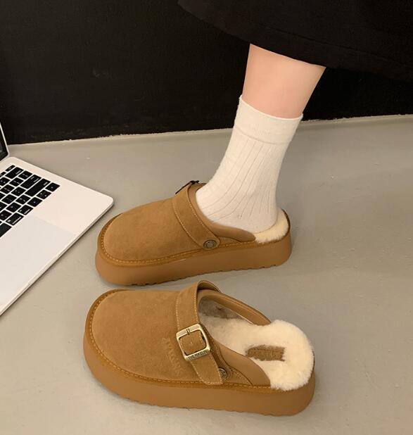 レディーススリッポン あったか厚底サボシューズ ボア付き防寒靴