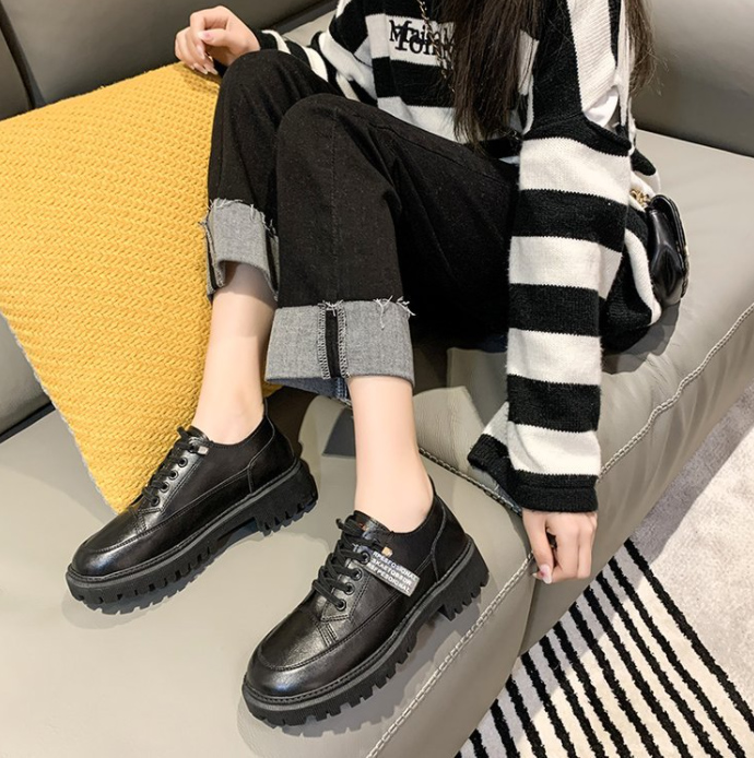 レディーススリッポン 厚底レザー調カジュアルシューズ