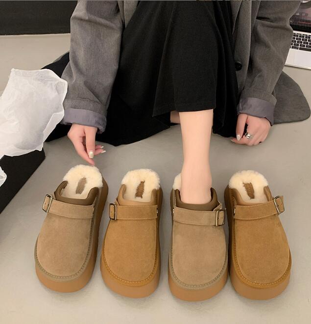 レディーススリッポン あったか厚底サボシューズ ボア付き防寒靴