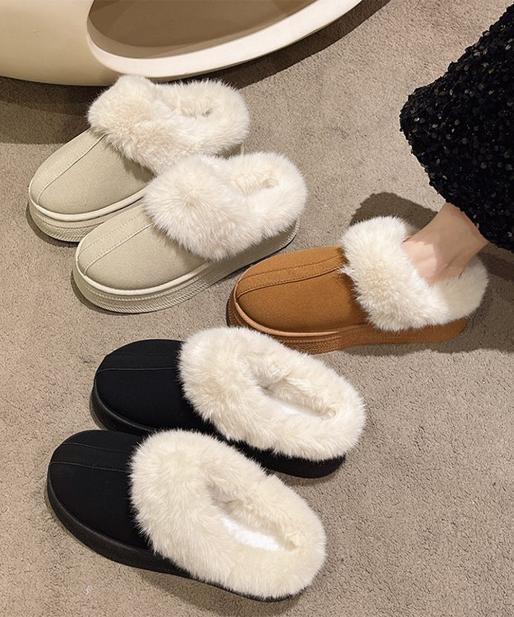 レディーススリッポン もこもこファー付き厚底