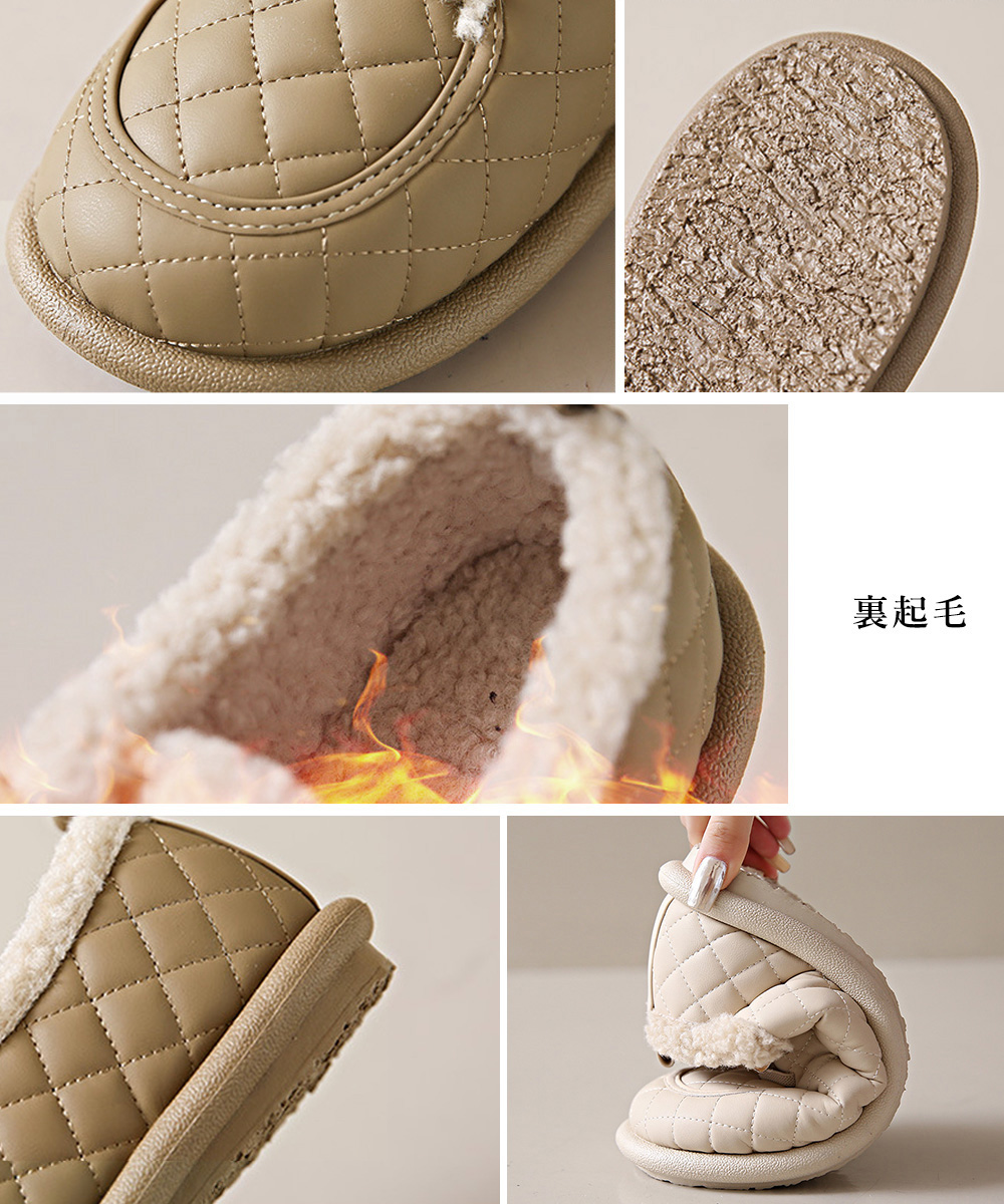 レディーススリッポン 幅広ふわもこ裏起毛モカシン防寒パンプス