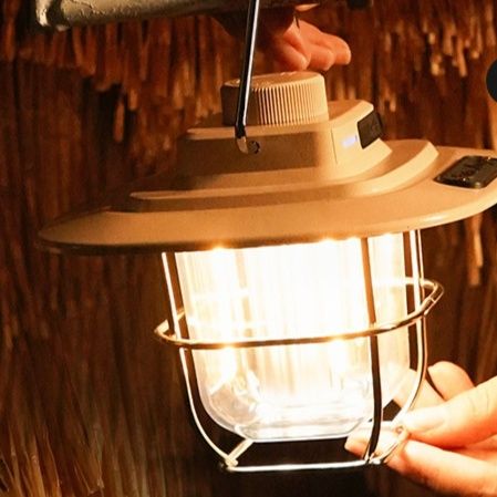 復古調充電式吊り下げランタン電池残量表示付き