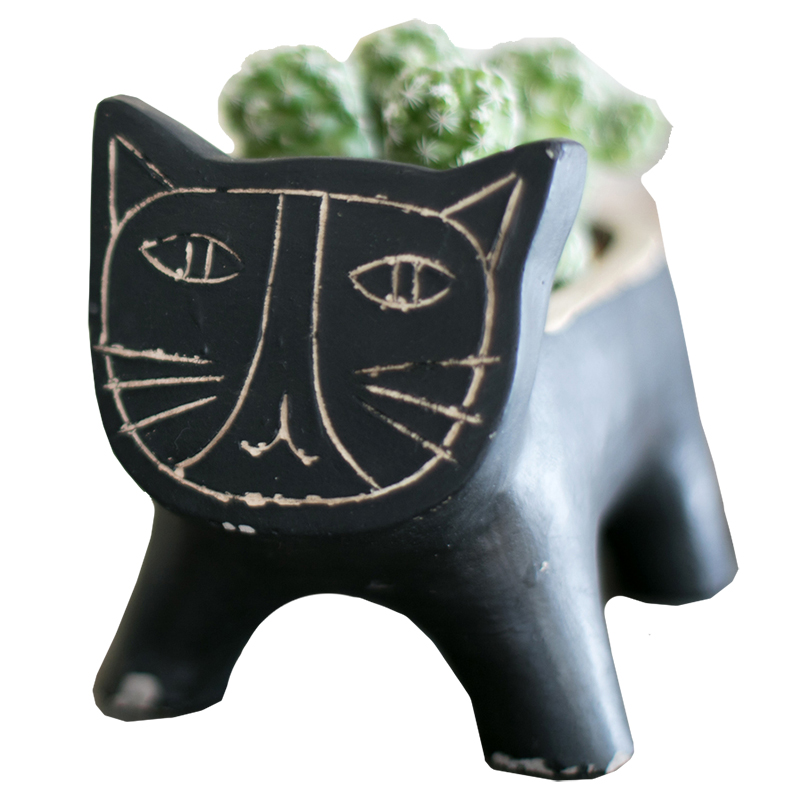 ガーデニング 愛らしい猫の顔つき手描き風四足植木鉢
