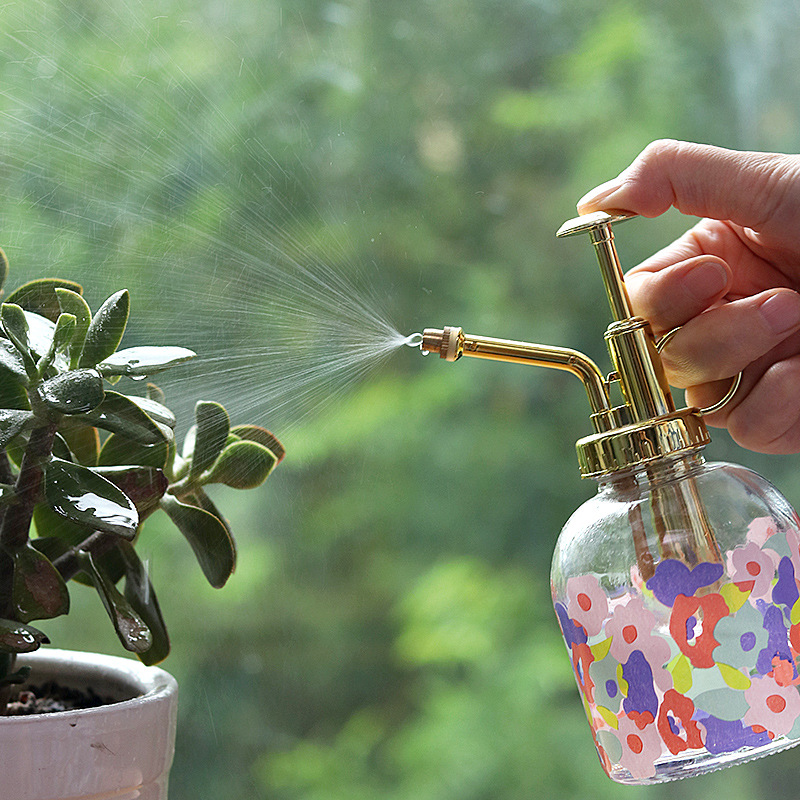 ガーデニング 花柄ガラス製加圧式霧吹きスプレー