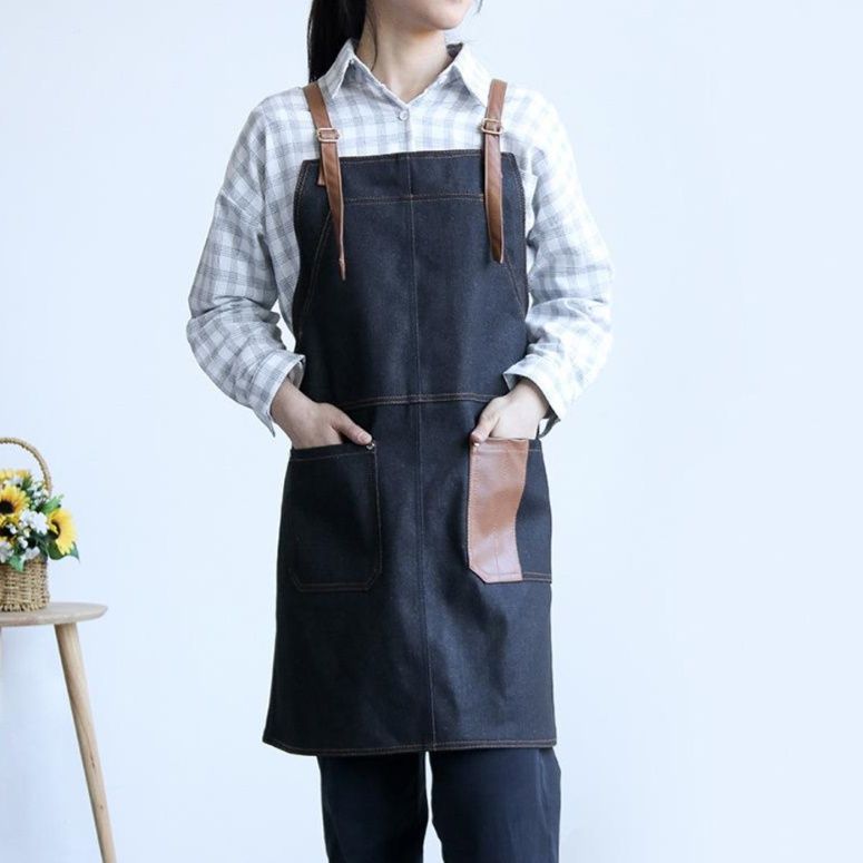 ガーデニング 本革紐付きデニム素材ガーデン作業用エプロン