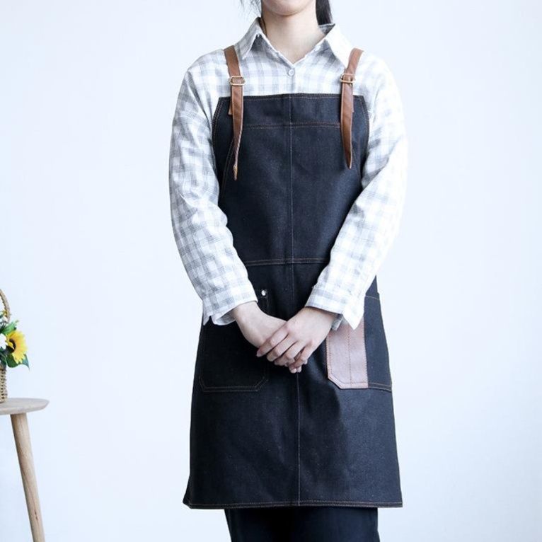 ガーデニング 本革紐付きデニム素材ガーデン作業用エプロン