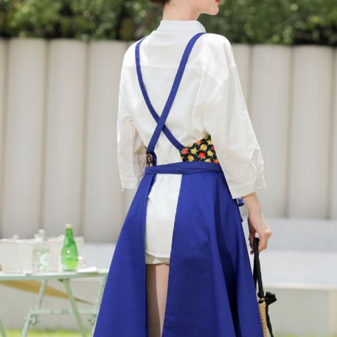 ガーデニング 花柄プリント吊りひも式ロング丈園芸用エプロン