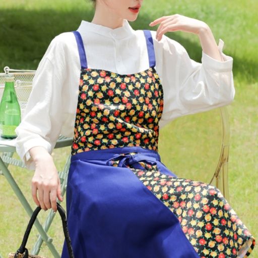 ガーデニング 花柄プリント吊りひも式ロング丈園芸用エプロン