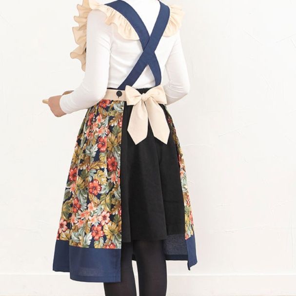 ガーデニング 花柄フリル袖付きボタニカル庭作業用エプロン