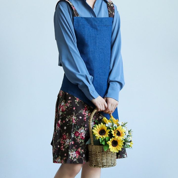 ガーデニング 花柄切り替え裾フレア園芸作業用前掛け