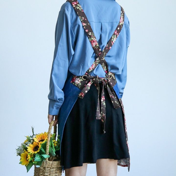 ガーデニング 花柄切り替え裾フレア園芸作業用前掛け