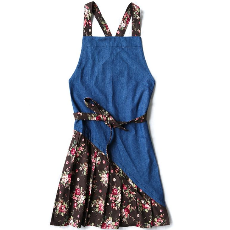 ガーデニング 花柄切り替え裾フレア園芸作業用前掛け