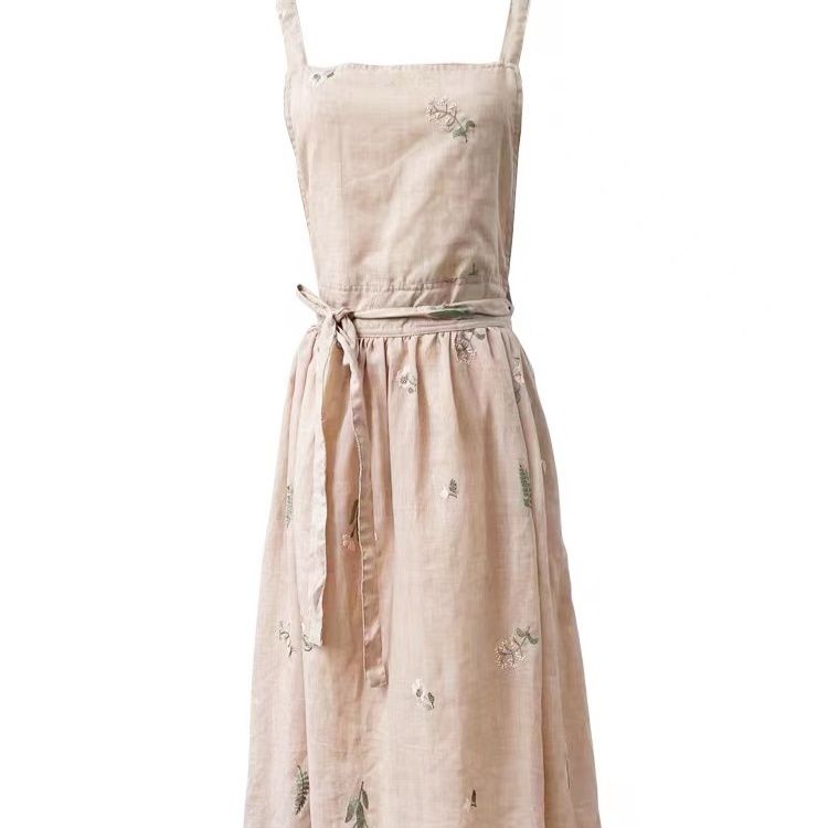 ガーデニング 花柄刺繍ロング丈ガーデニング作業エプロン