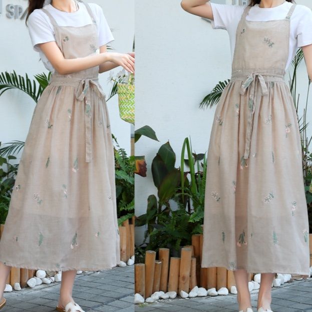 ガーデニング 花柄刺繍ロング丈ガーデニング作業エプロン