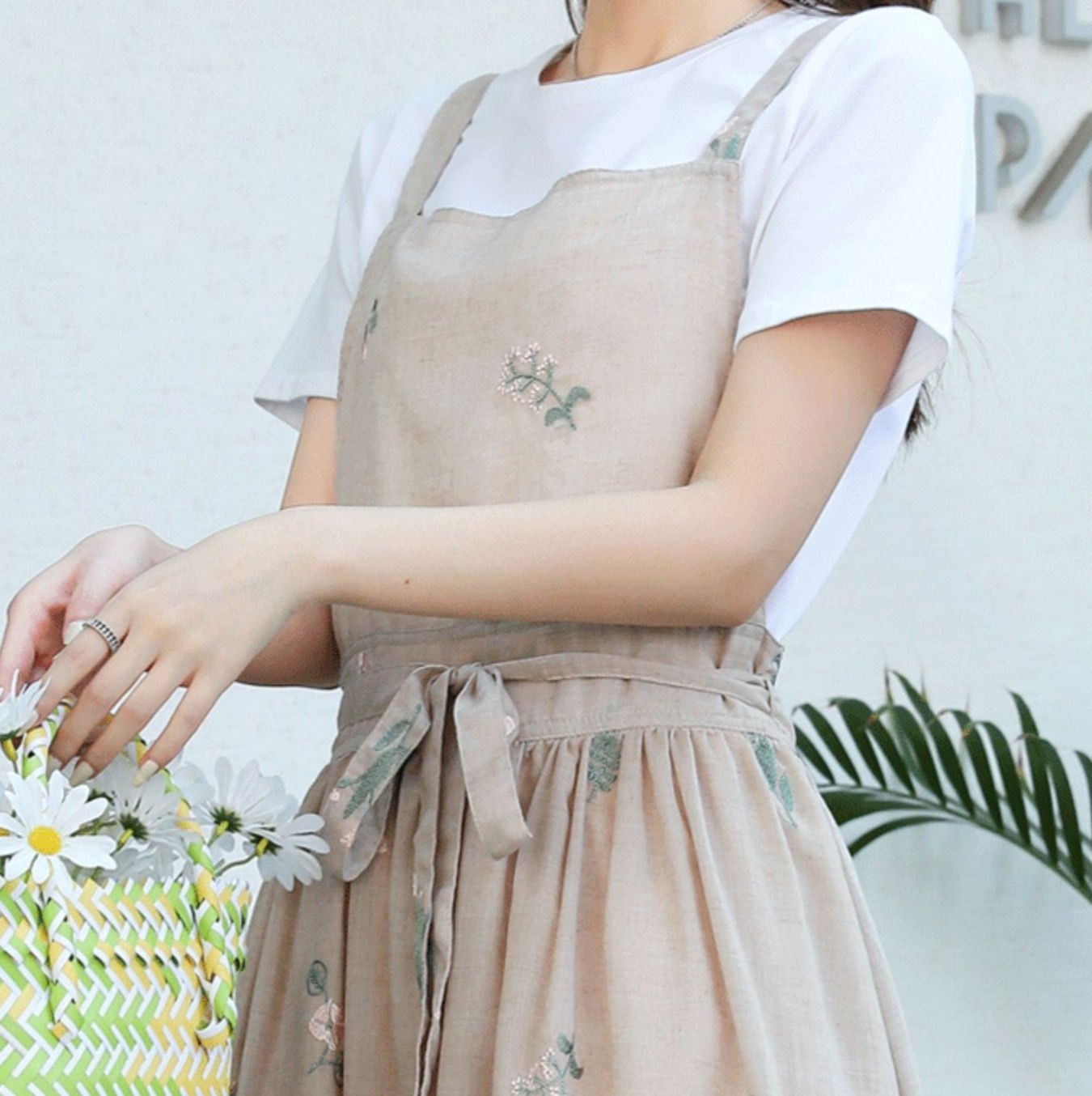 ガーデニング 花柄刺繍ロング丈ガーデニング作業エプロン