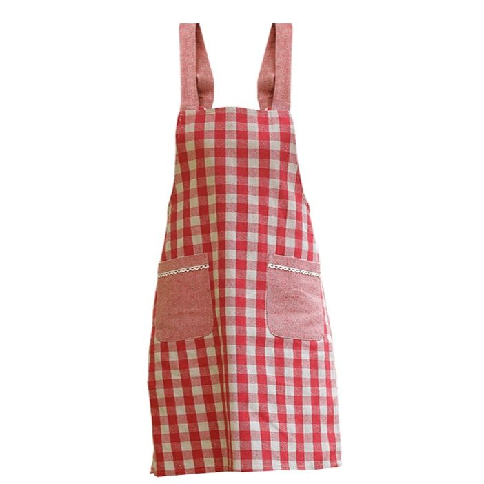 ガーデニング 格子柄レース飾り付きガーデニング作業エプロン