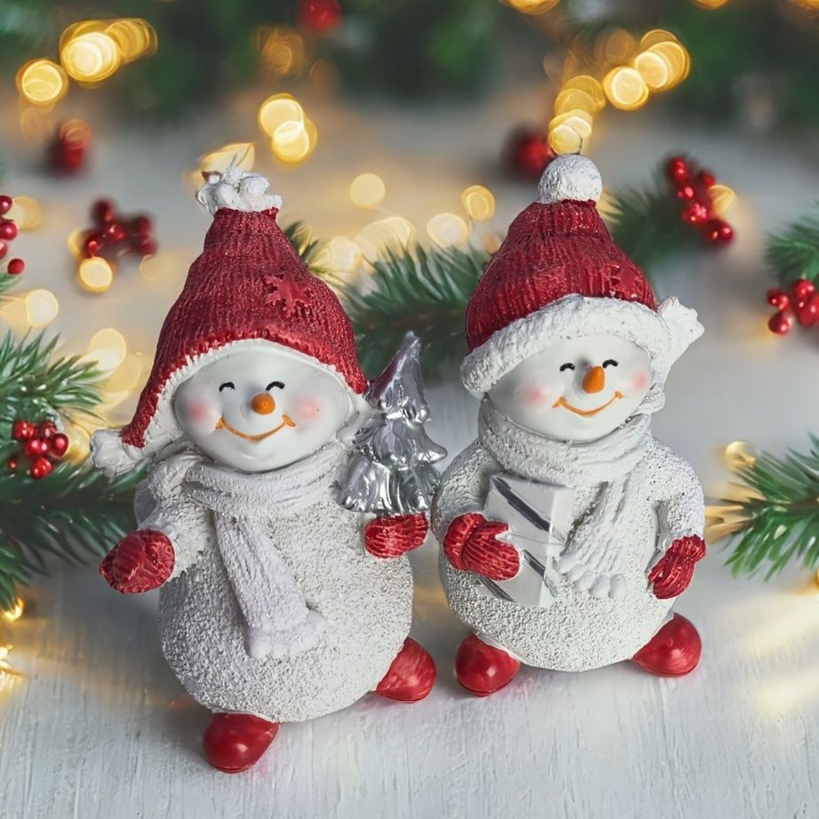 ガーデニング 仲良し雪だるま人形二体組飾り