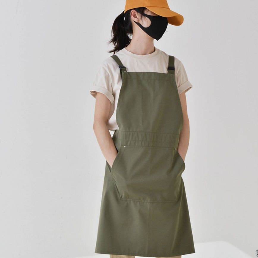 ガーデニング 綿素材の肩紐調節可能な作業用エプロン
