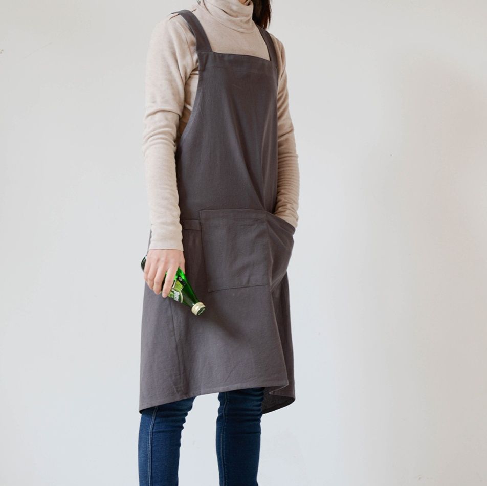 ガーデニング 背中クロス肩紐付き大容量ポケット作業用エプロン