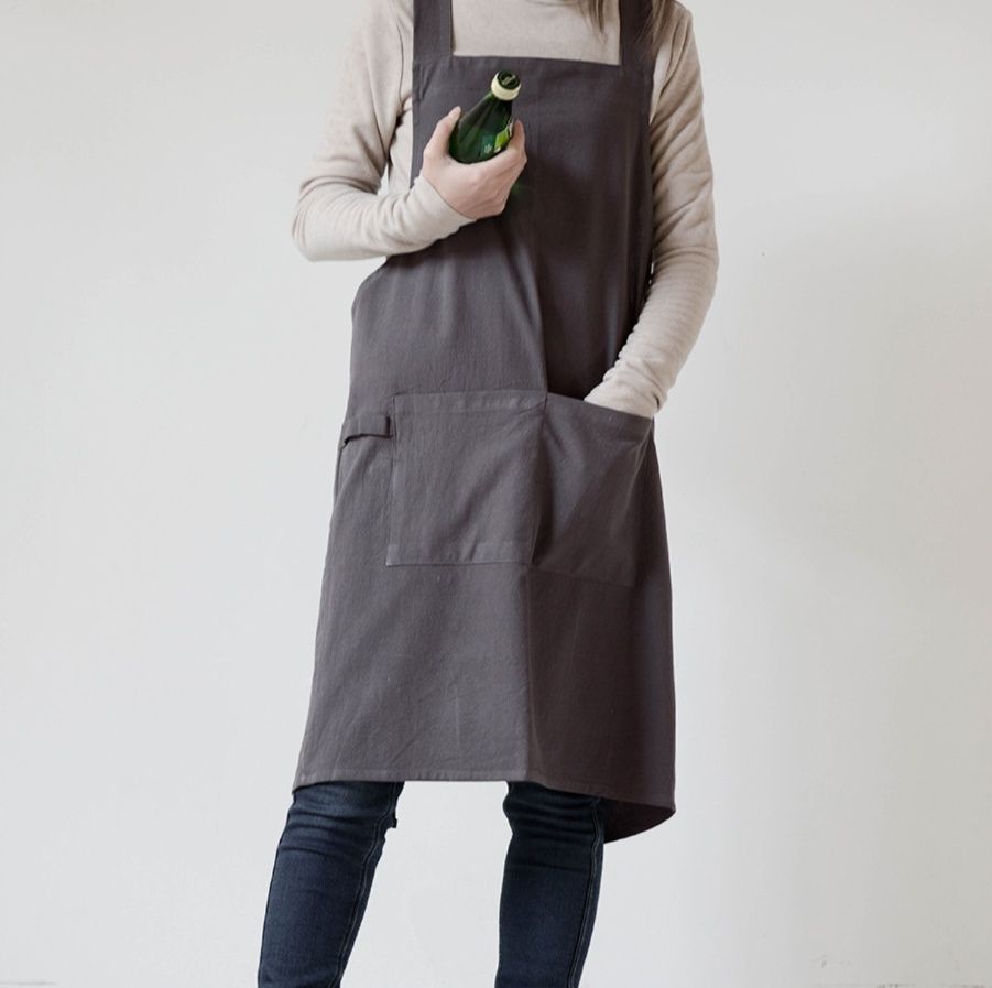 ガーデニング 背中クロス肩紐付き大容量ポケット作業用エプロン
