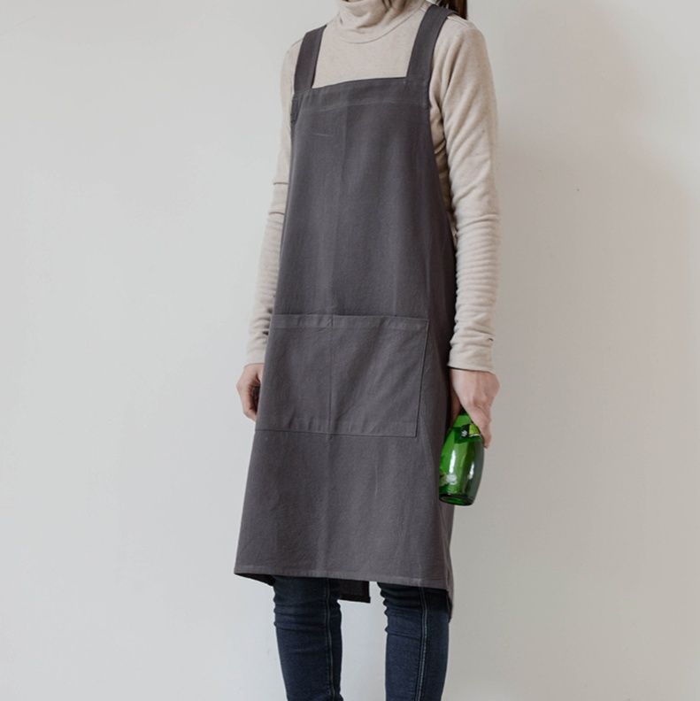 ガーデニング 背中クロス肩紐付き大容量ポケット作業用エプロン