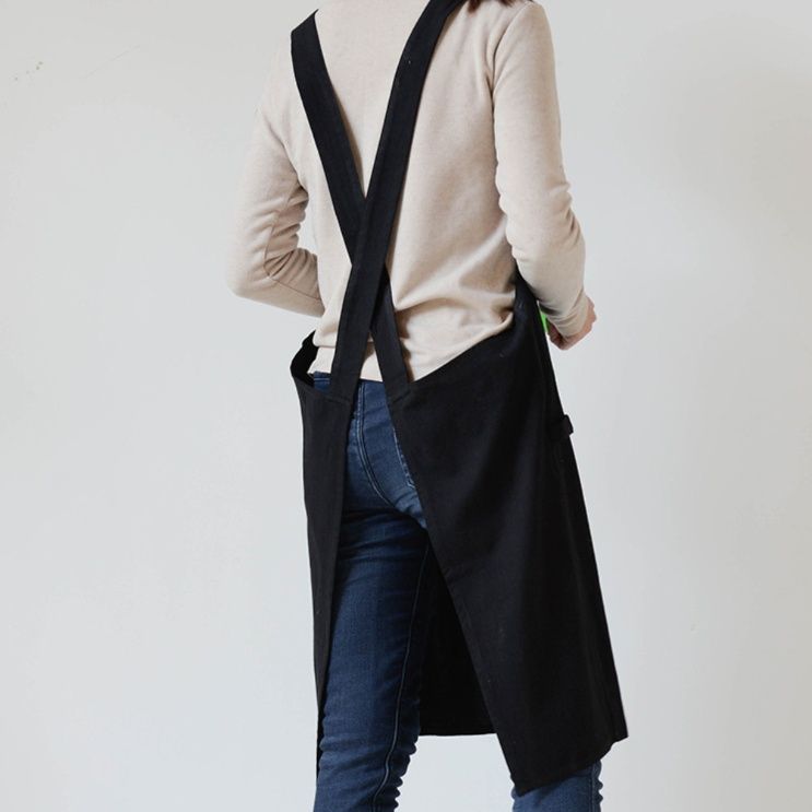 ガーデニング 背中クロス肩紐付き大容量ポケット作業用エプロン