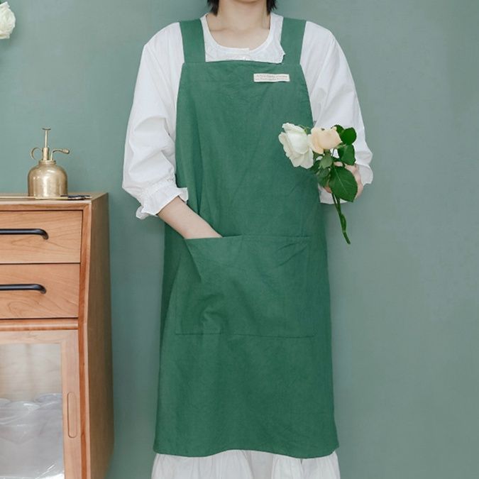 ガーデニング ナチュラルリネン風大容量ポケット付き作業用エプロン